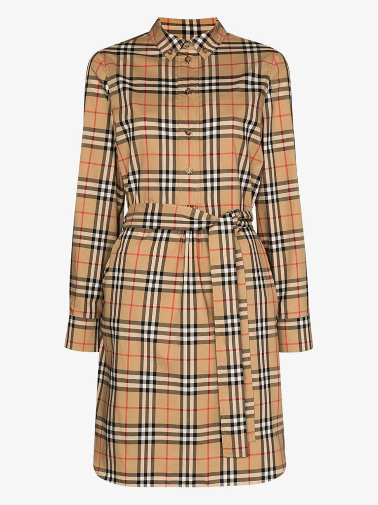 Neutral Vintage Check Shirt Dress