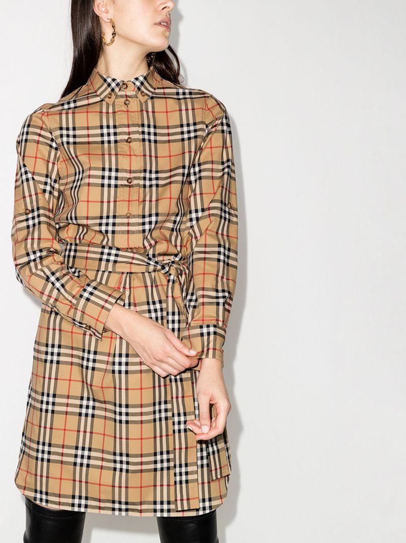 Neutral Vintage Check Shirt Dress