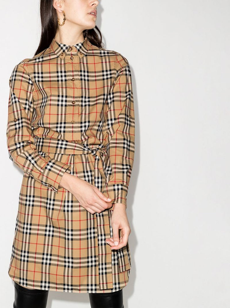 Neutral Vintage Check Shirt Dress