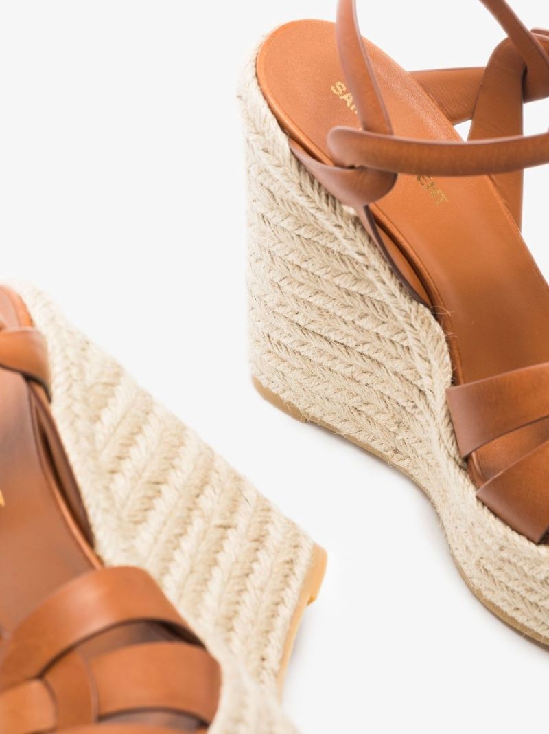 Brown Tribute 85 Leather Espadrille Wedge Sandals