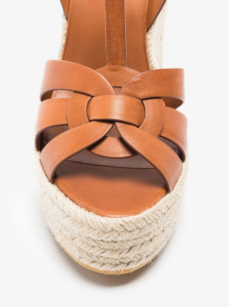 Brown Tribute 85 Leather Espadrille Wedge Sandals