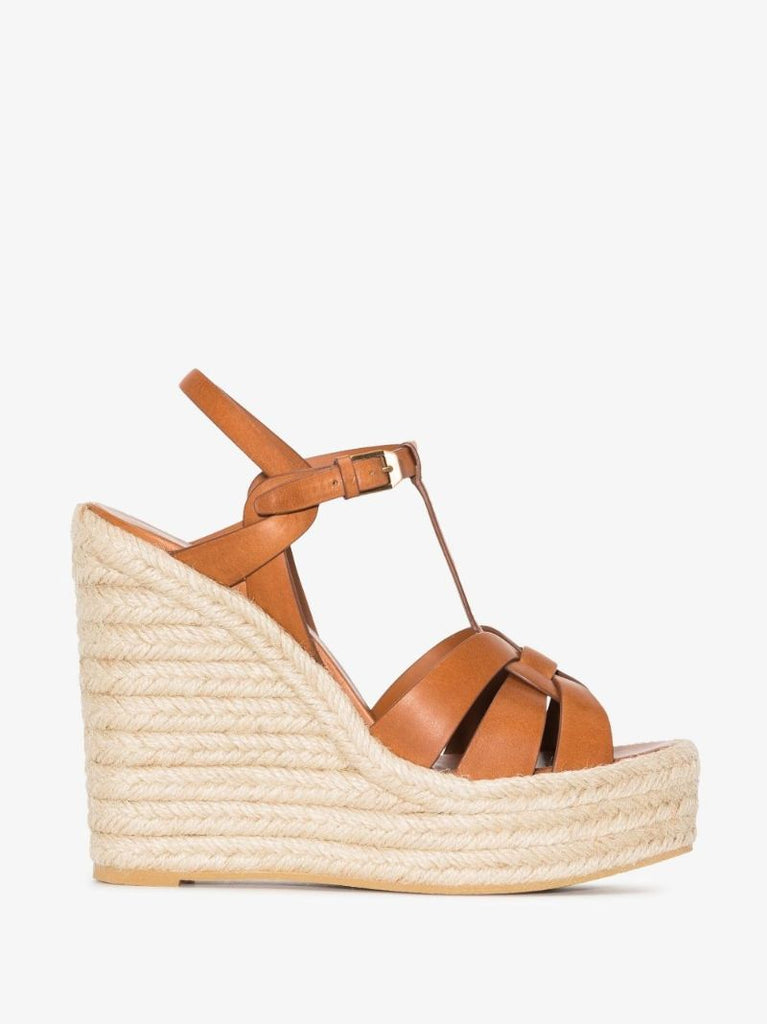 Brown Tribute 85 Leather Espadrille Wedge Sandals