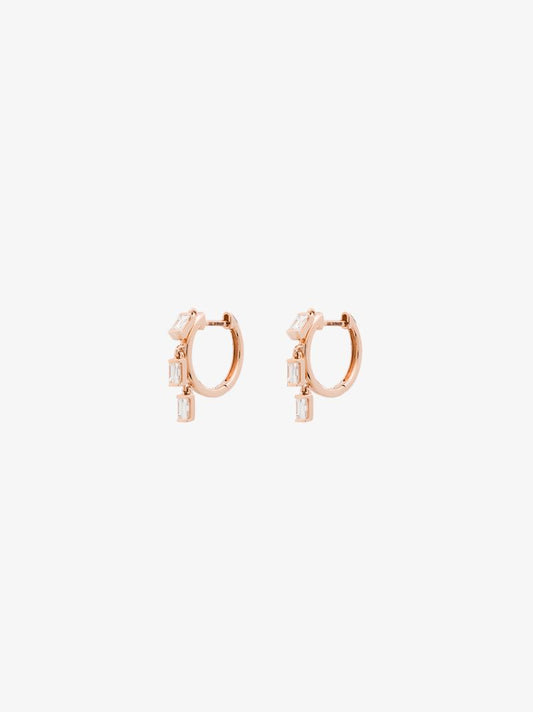 18k Rose Gold Baguette Diamond Hoop Earrings