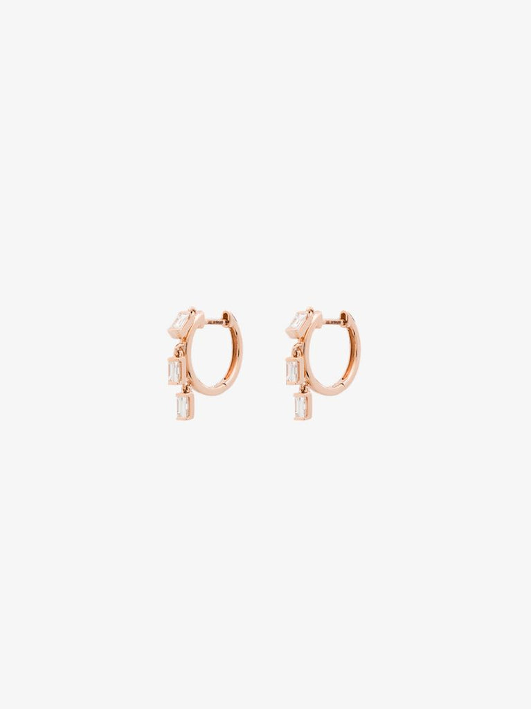 18k Rose Gold Baguette Diamond Hoop Earrings