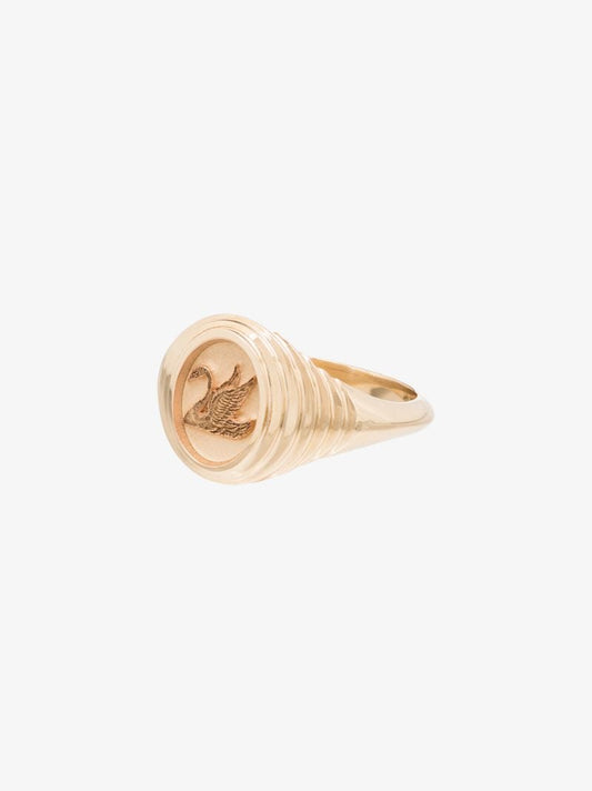 14k Yellow Gold Tiered Fantasy Swan Signet Ring