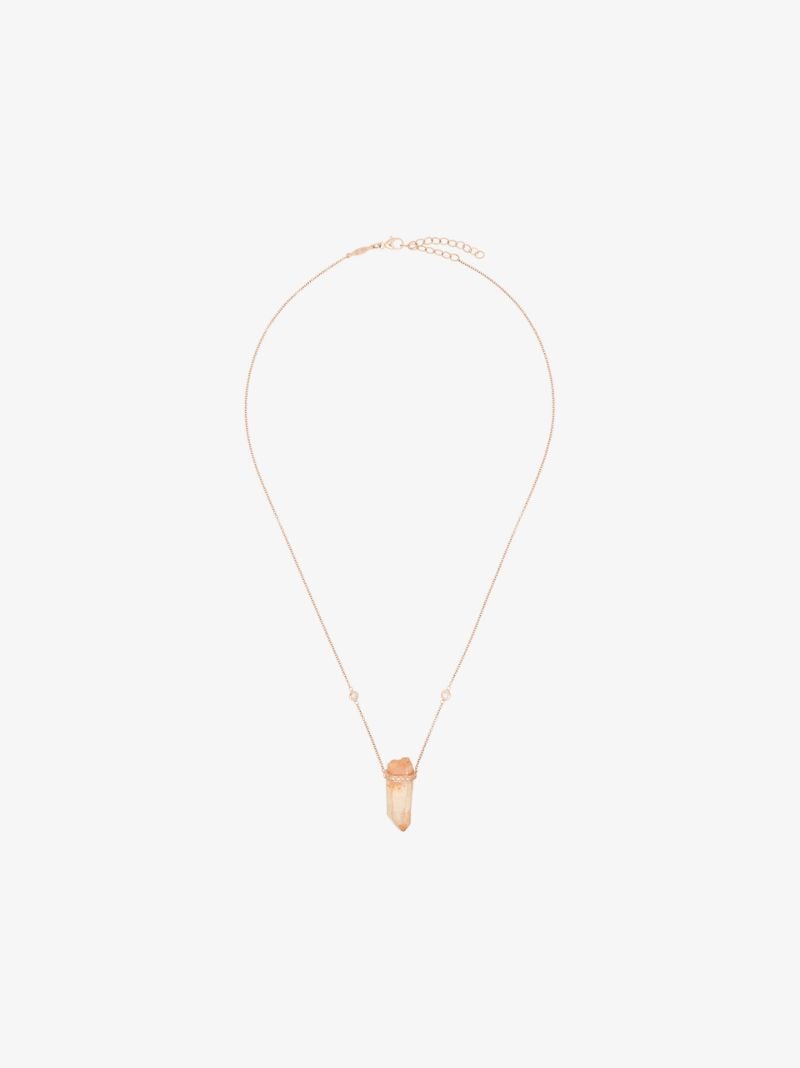 14k Yellow Gold Quartz Pendant Diamond Necklace