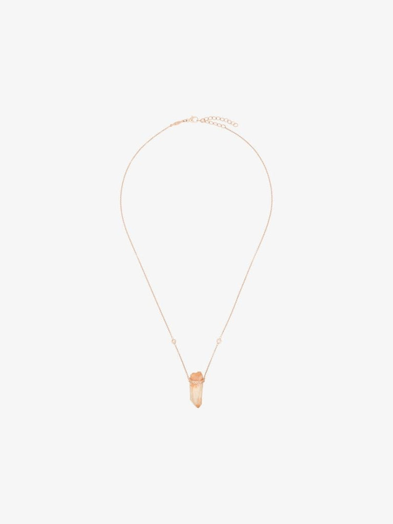 14k Yellow Gold Quartz Pendant Diamond Necklace