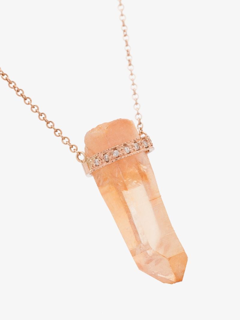 14k Yellow Gold Quartz Pendant Diamond Necklace