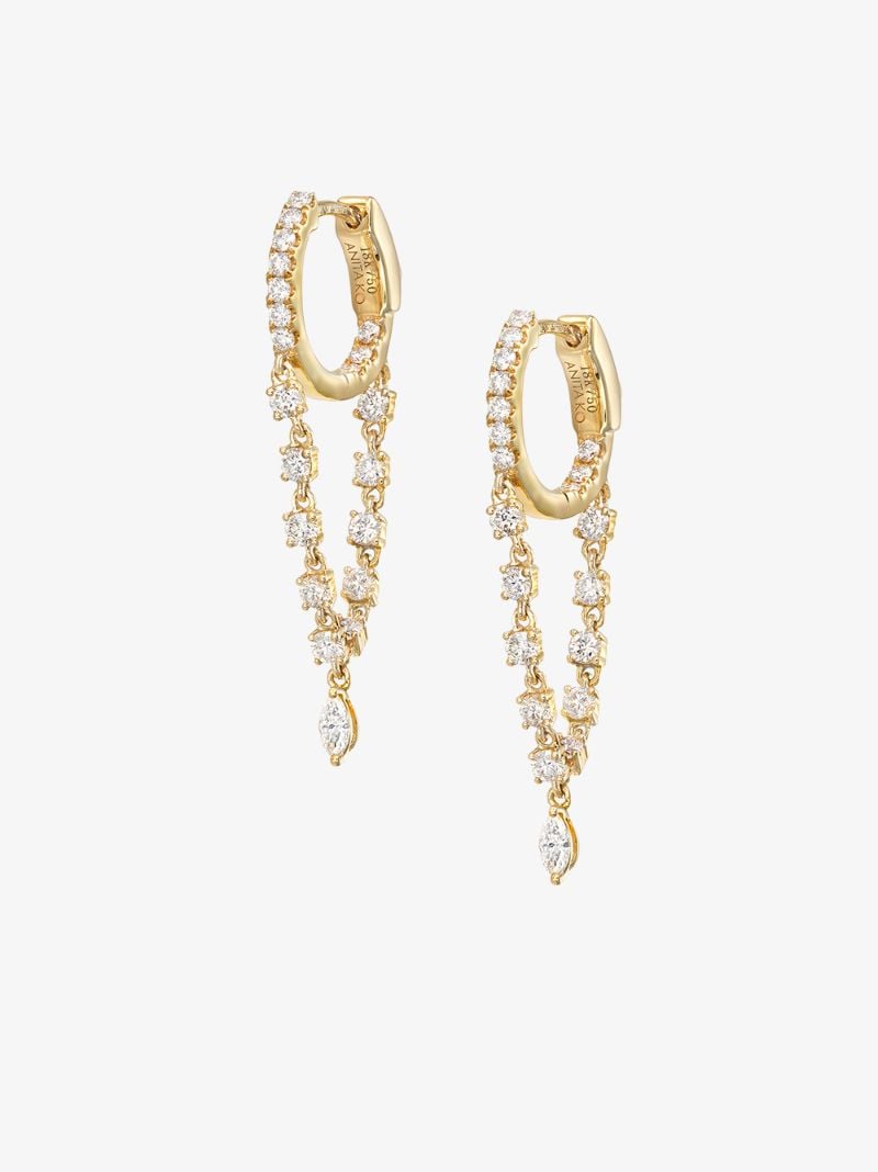 18k Yellow Gold Sienna Diamond Drop Huggie Hoop Earrings