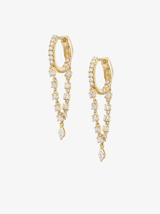 18k Yellow Gold Sienna Diamond Drop Huggie Hoop Earrings