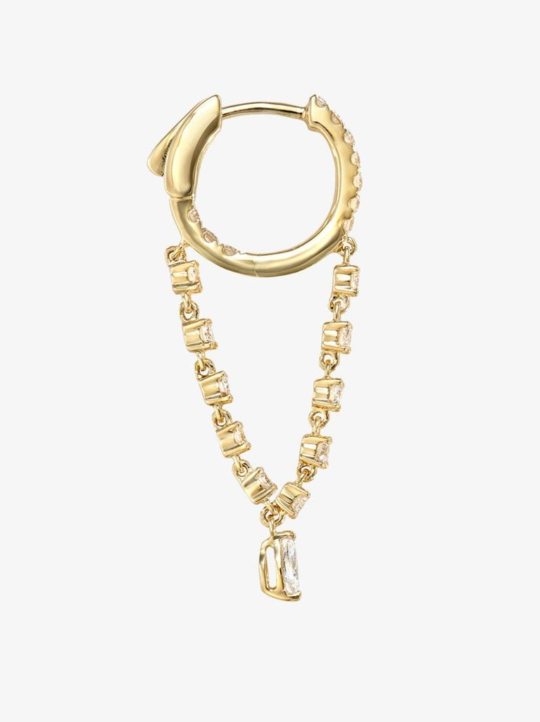 18k Yellow Gold Sienna Diamond Drop Huggie Hoop Earrings