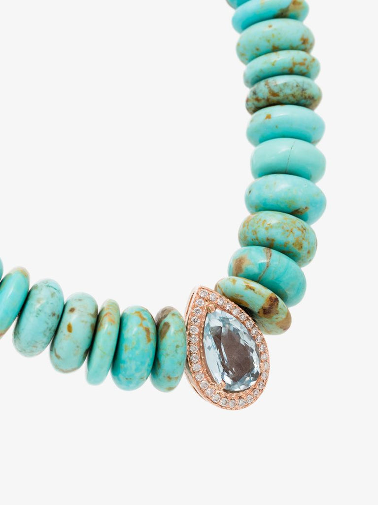 14k Rose Gold Turquoise Aquamarine Diamond Necklace