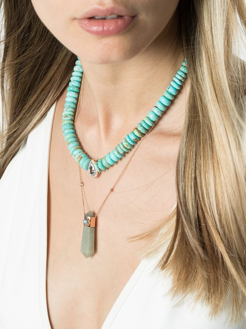 14k Rose Gold Turquoise Aquamarine Diamond Necklace