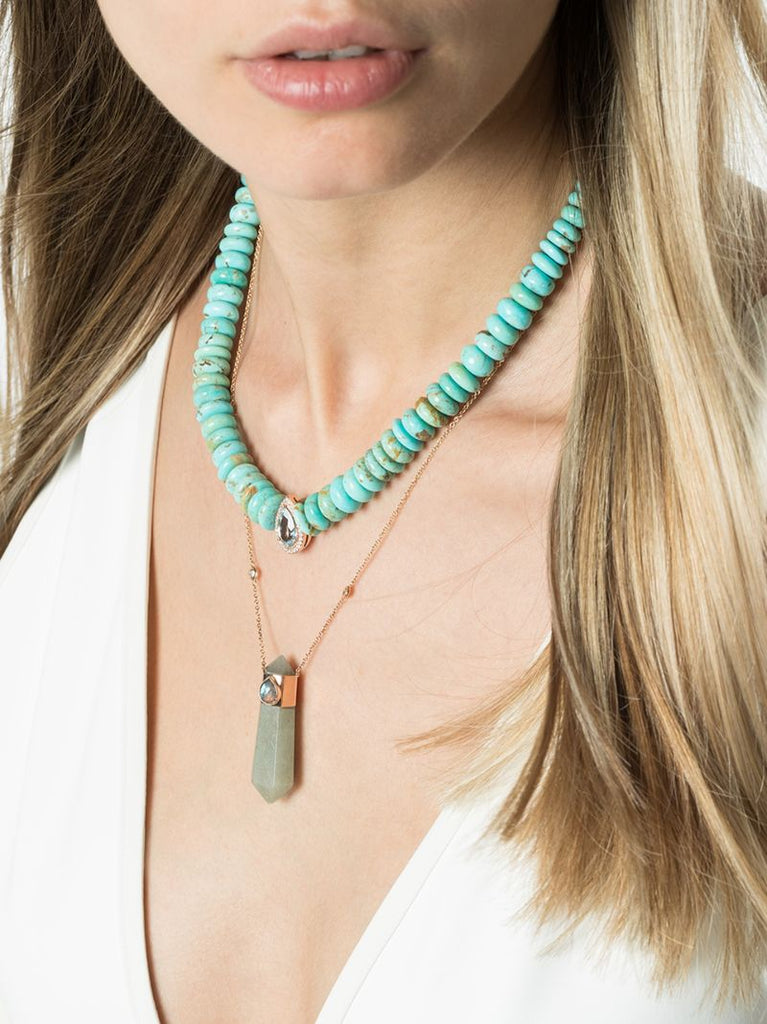 14k Rose Gold Turquoise Aquamarine Diamond Necklace