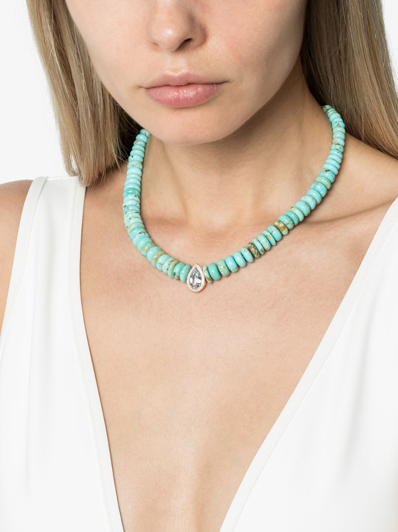 14k Rose Gold Turquoise Aquamarine Diamond Necklace