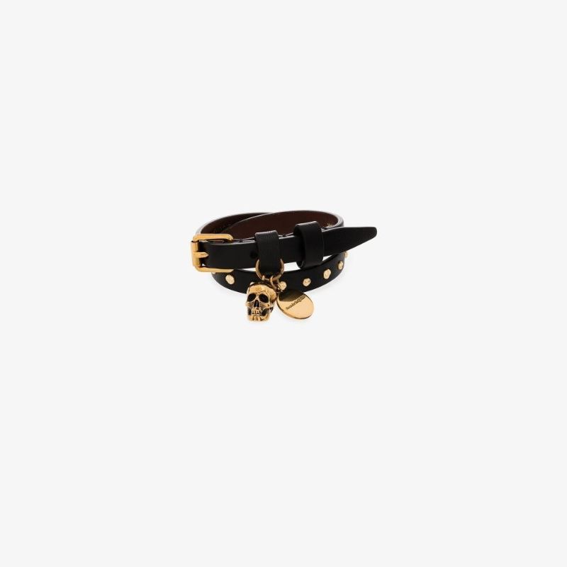 Black Studded Skull Wrap Leather Bracelet