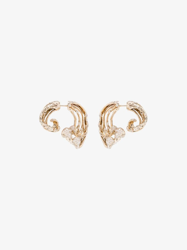 18k White Gold Wave Large Diamond Earrings