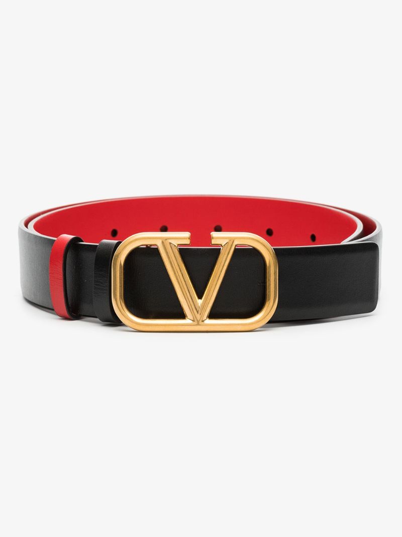 Black Vlogo Leather Reversible Belt