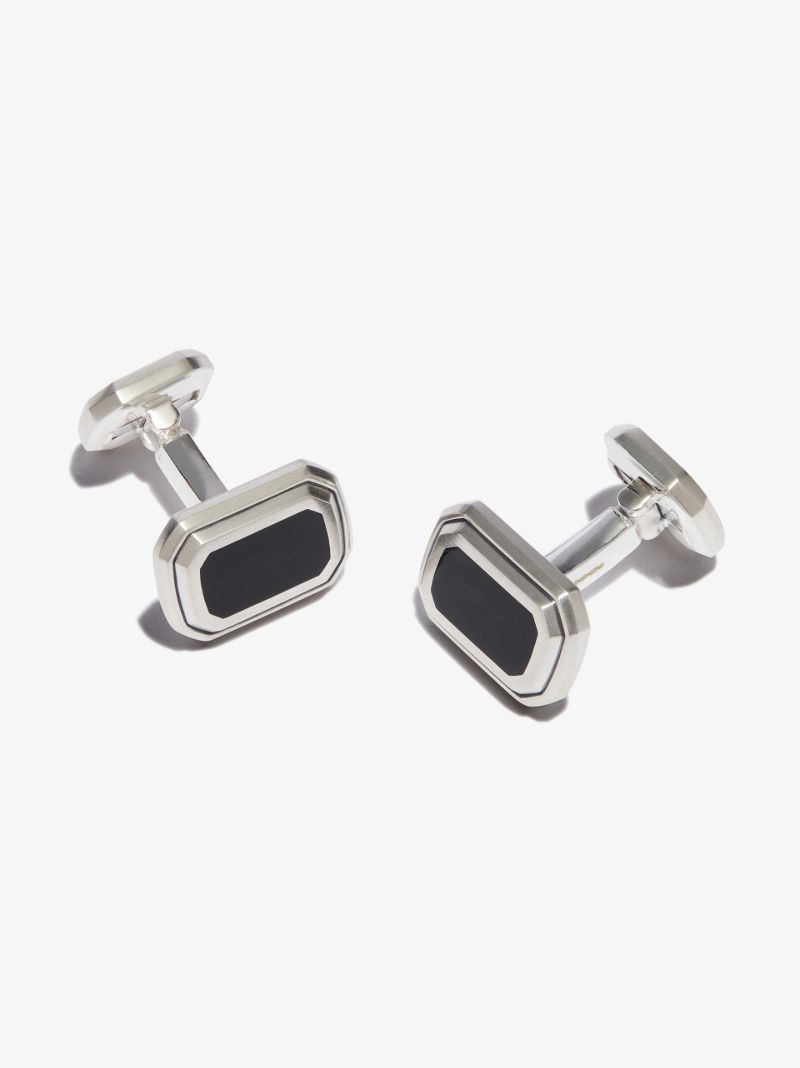 Sterling Silver Deco Black Onyx Cufflinks