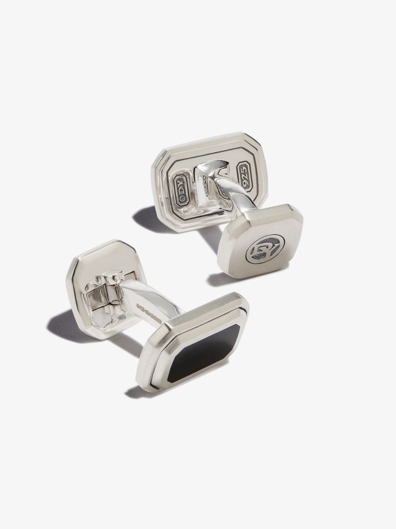 Sterling Silver Deco Black Onyx Cufflinks