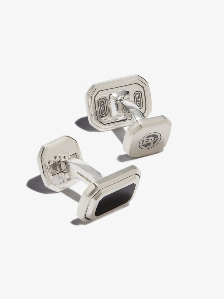 Sterling Silver Deco Black Onyx Cufflinks