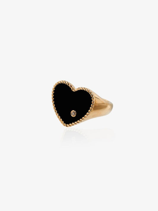9k Yellow Gold Heart Diamond Signet Ring