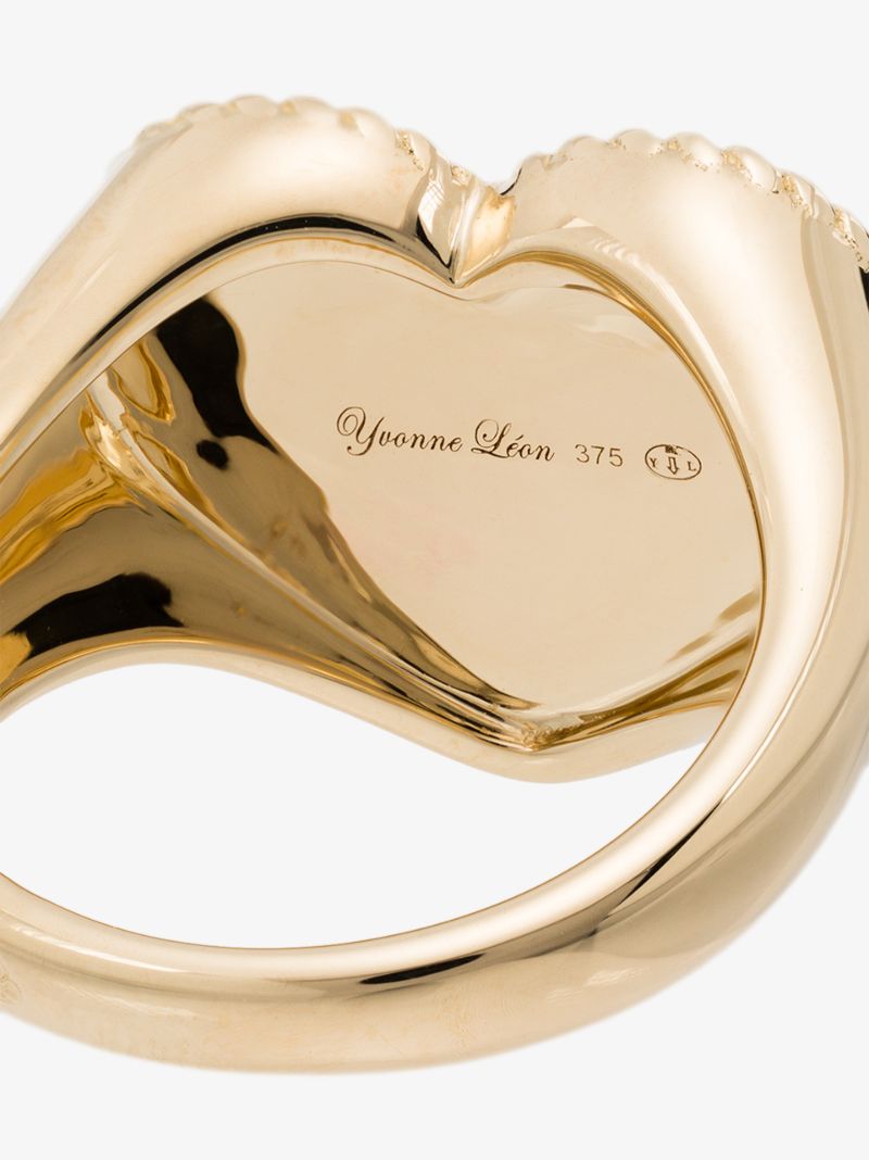 9k Yellow Gold Heart Diamond Signet Ring