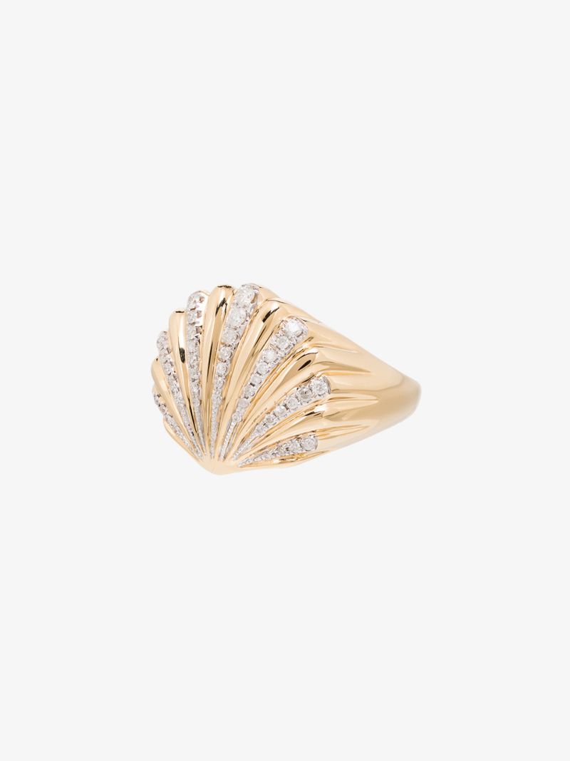 18k Yellow Gold Shell Diamond Ring