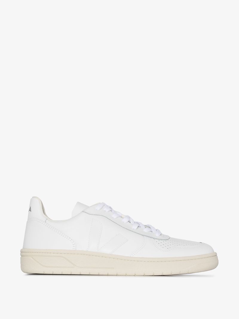 White V-10 Leather Low Top Sneakers