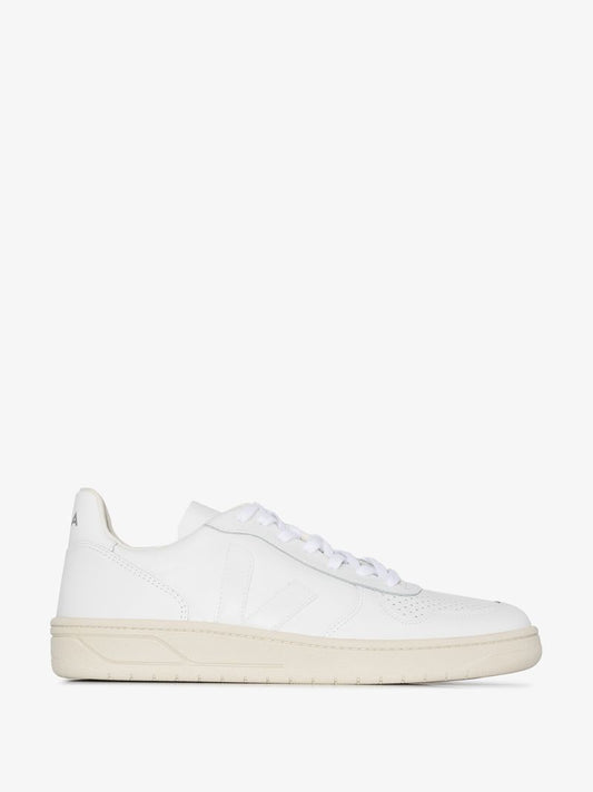 White V-10 Leather Low Top Sneakers