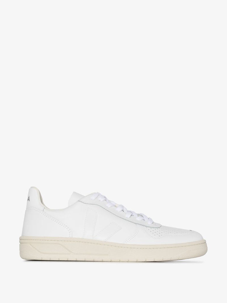 White V-10 Leather Low Top Sneakers