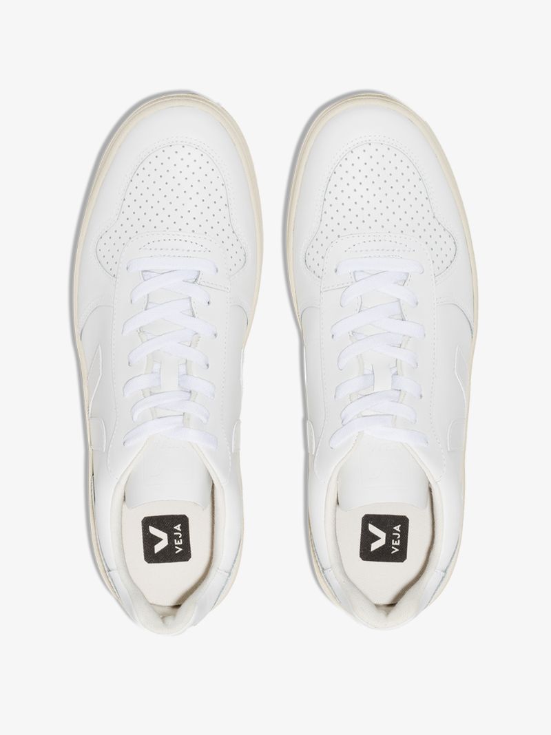 White V-10 Leather Low Top Sneakers