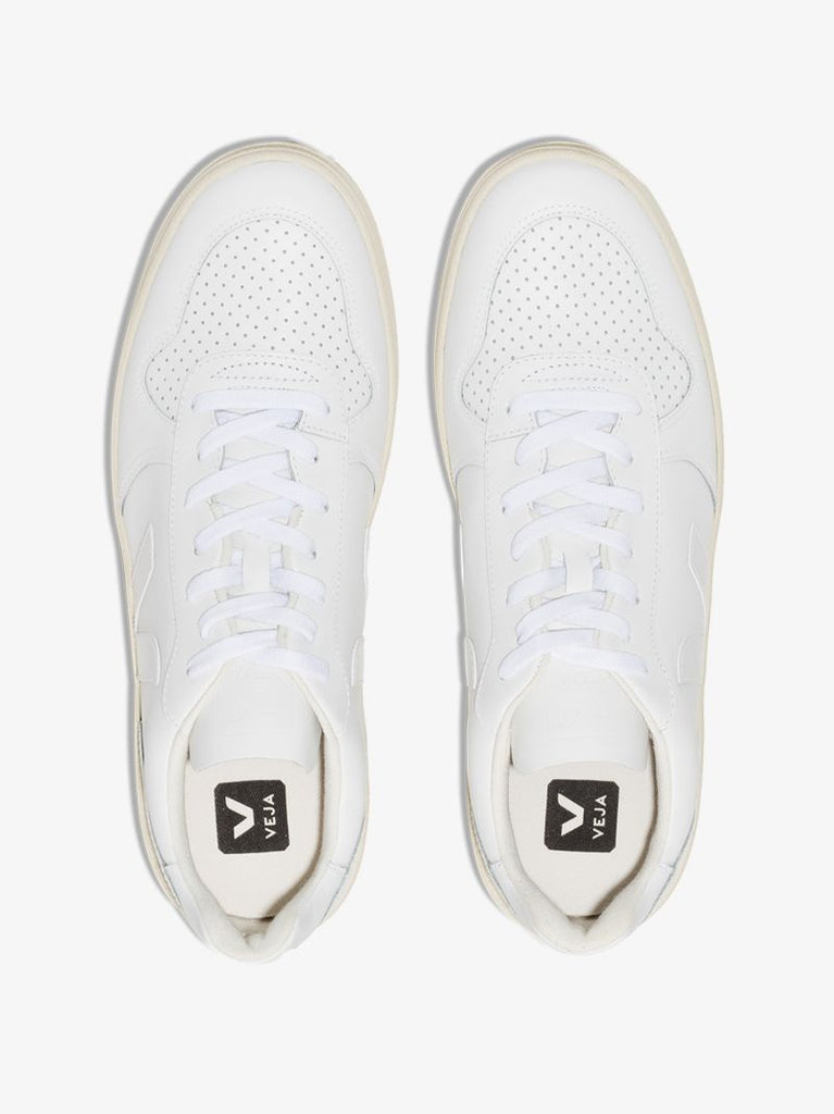 White V-10 Leather Low Top Sneakers