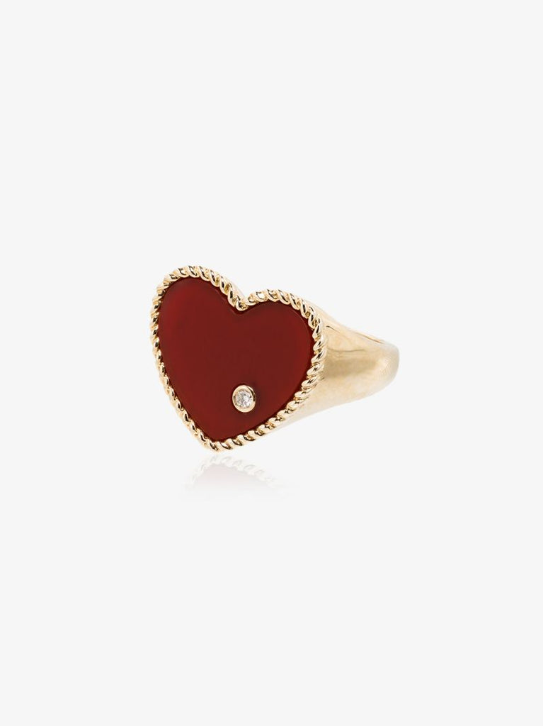 9k Yellow Gold Heart Diamond Signet Ring