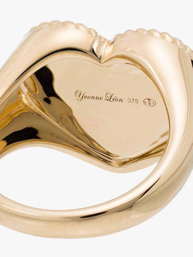 9k Yellow Gold Heart Diamond Signet Ring