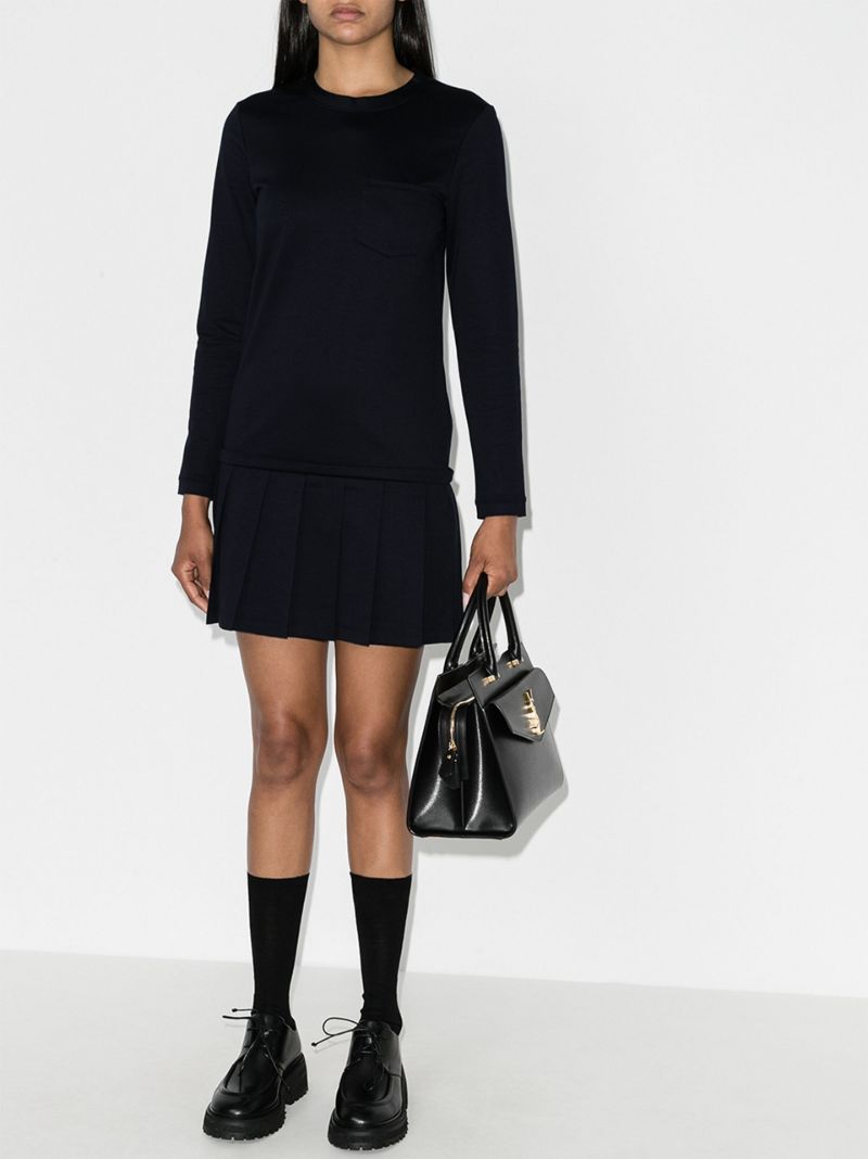 Jersey Drop Waist Pleated Mini Dress
