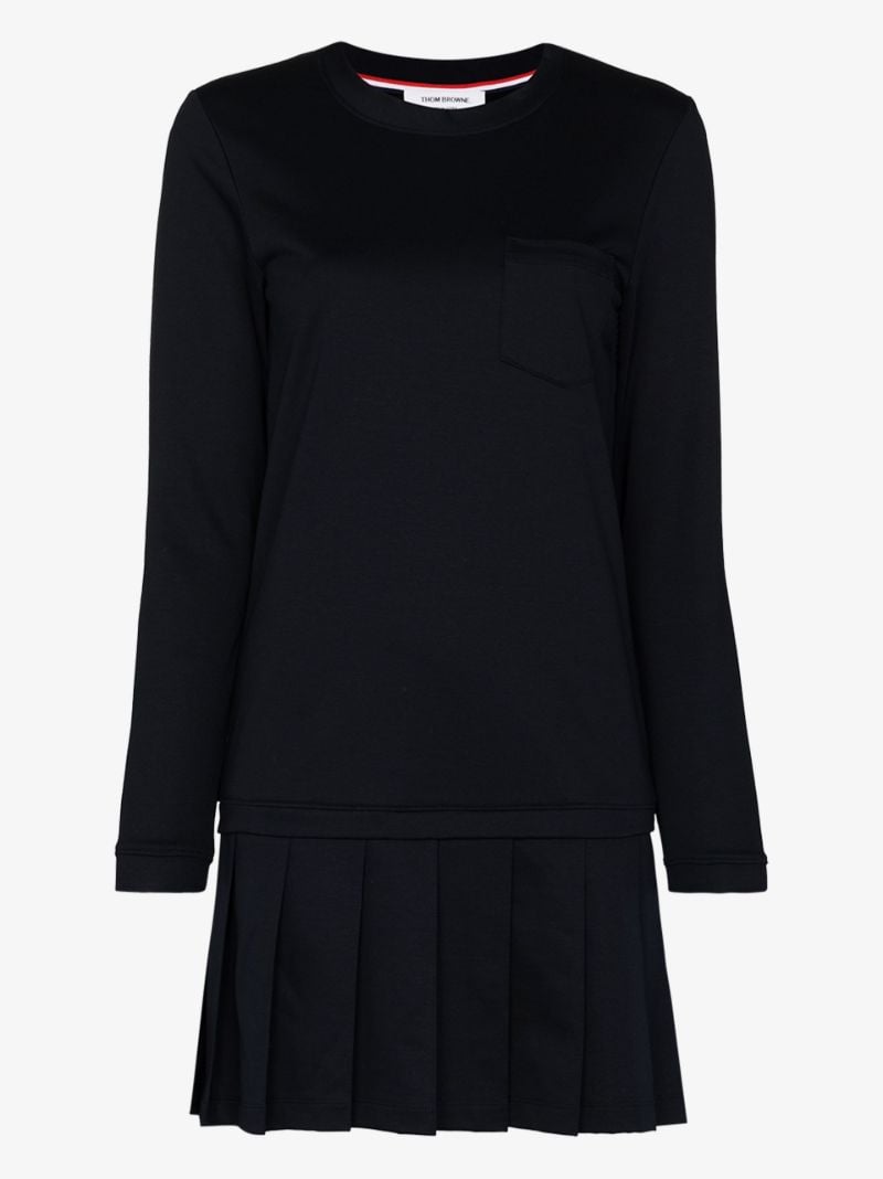 Jersey Drop Waist Pleated Mini Dress