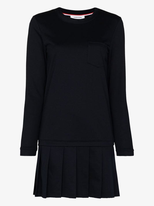 Jersey Drop Waist Pleated Mini Dress