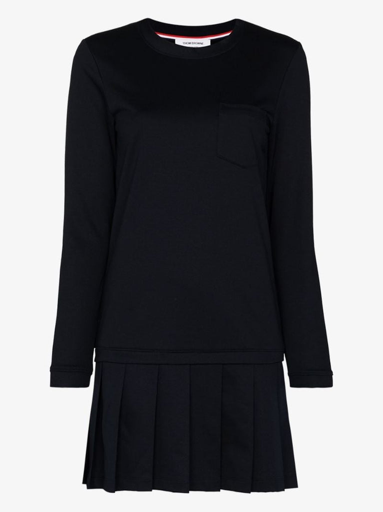Jersey Drop Waist Pleated Mini Dress