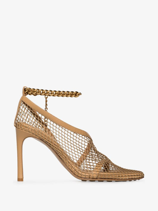 Beige 90 Ankle Chain Leather Sandals