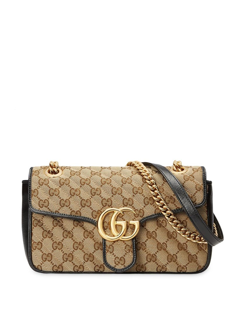Neutral Gg Marmont Small Canvas Shoulder Bag