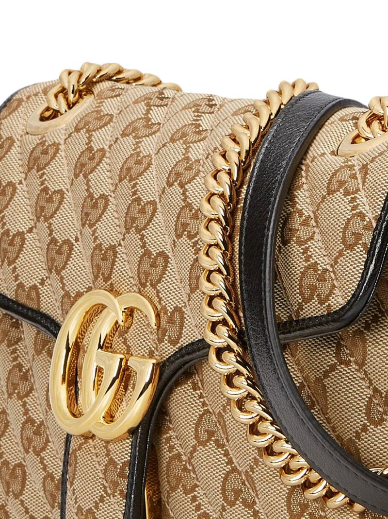 Neutral Gg Marmont Small Canvas Shoulder Bag