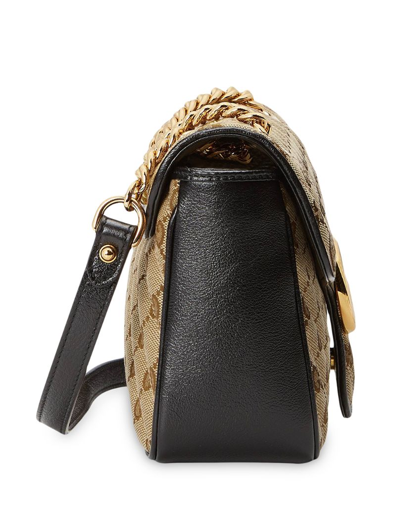 Neutral Gg Marmont Small Canvas Shoulder Bag