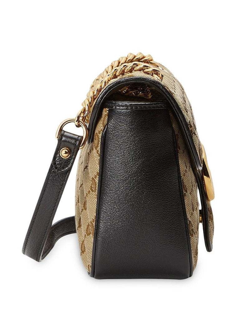 Neutral Gg Marmont Small Canvas Shoulder Bag
