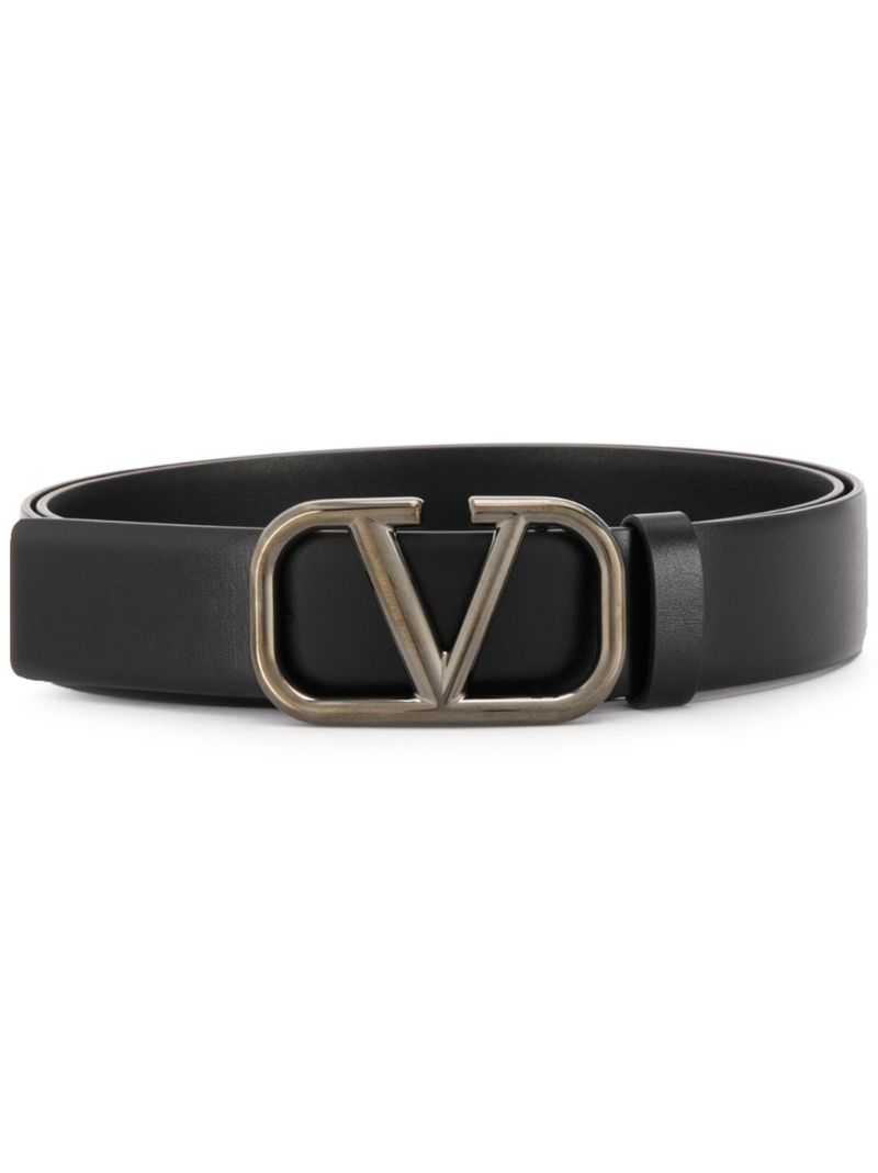 Black Vlogo Signature Leather Belt