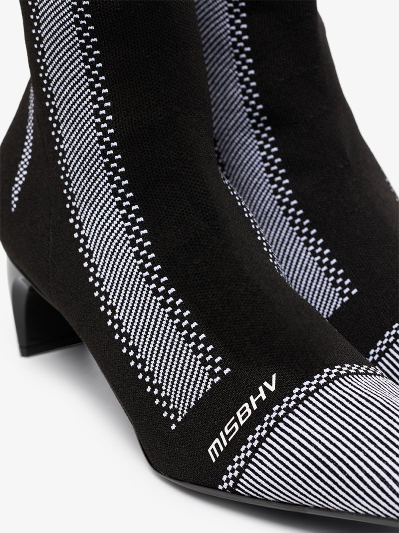 Black 80 Striped Logo Knit Ankle Boots