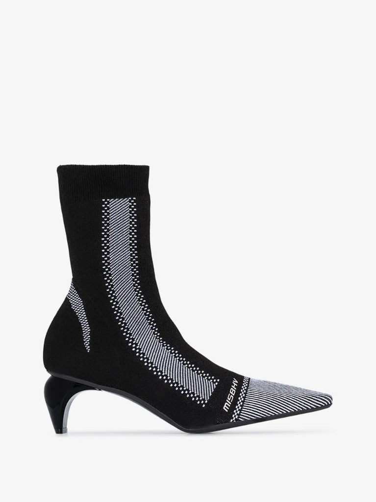 Black 80 Striped Logo Knit Ankle Boots