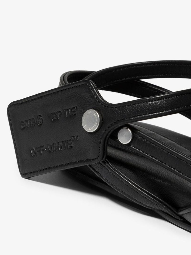 Black Zip Tie Leather Sandals