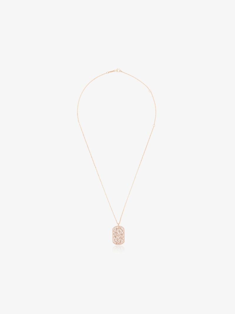 18k Rose Gold Large Classic Diamond Dog Tag Pendant Necklace