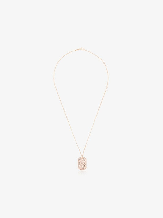 18k Rose Gold Large Classic Diamond Dog Tag Pendant Necklace